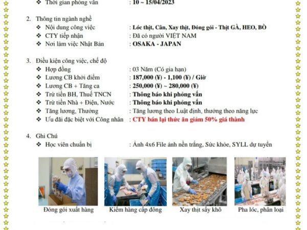Thực tập sinh Nhật Bản - đơn Thực phẩm