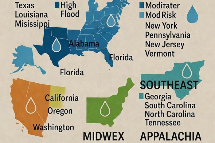 Các Vùng Miền Tại Hoa Kỳ Dễ Bị Ngập Lụt